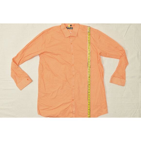 Stacy Adams Men's Dress Shirt Orange Polka Dot Size 18.5 38/39 - Picture 3 of 8